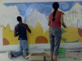 Proceso de realización de la pintura mural (Josué Bernal y Yaysis Ojeda)